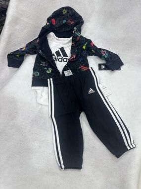 Adidas Black Three-Piece Baby Tracksuit
